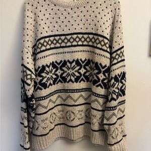 Nordic Pattern Crew Neck Sweater - Beige and Black